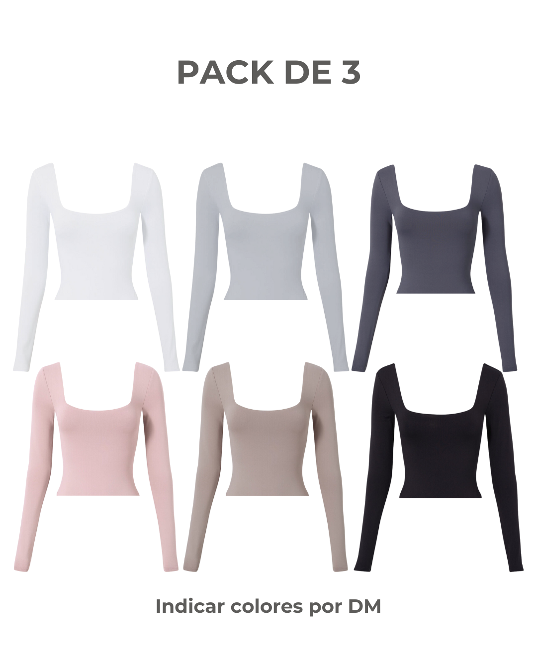 Pack 3 Tops Cuello Cuadrado