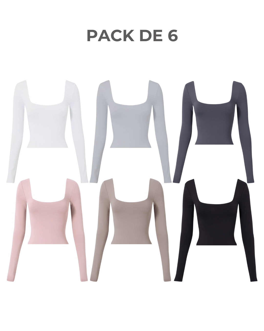 Pack 6 Tops Cuello Cuadrado