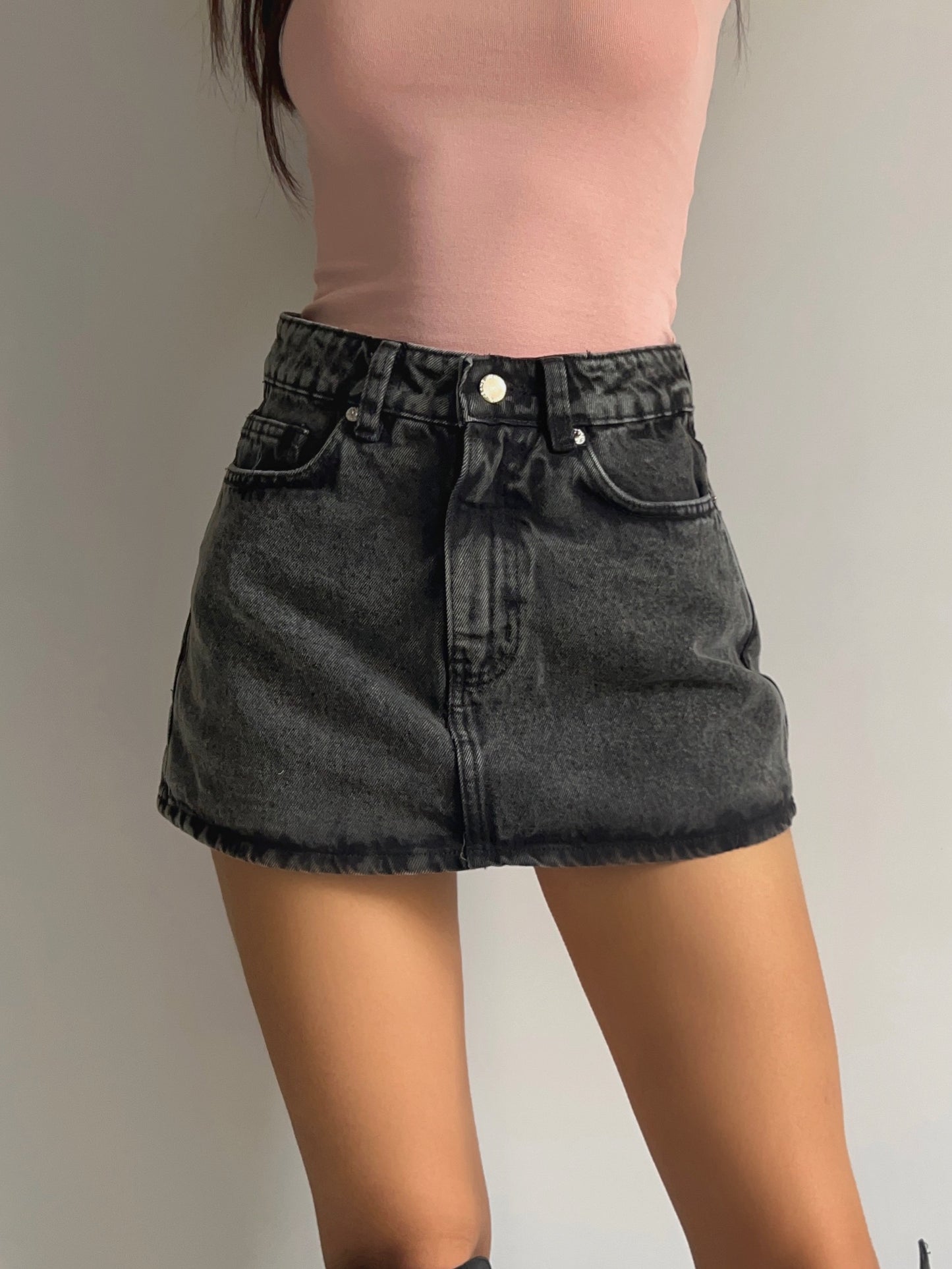 Falda Short Denim Mica - Negro Grafito