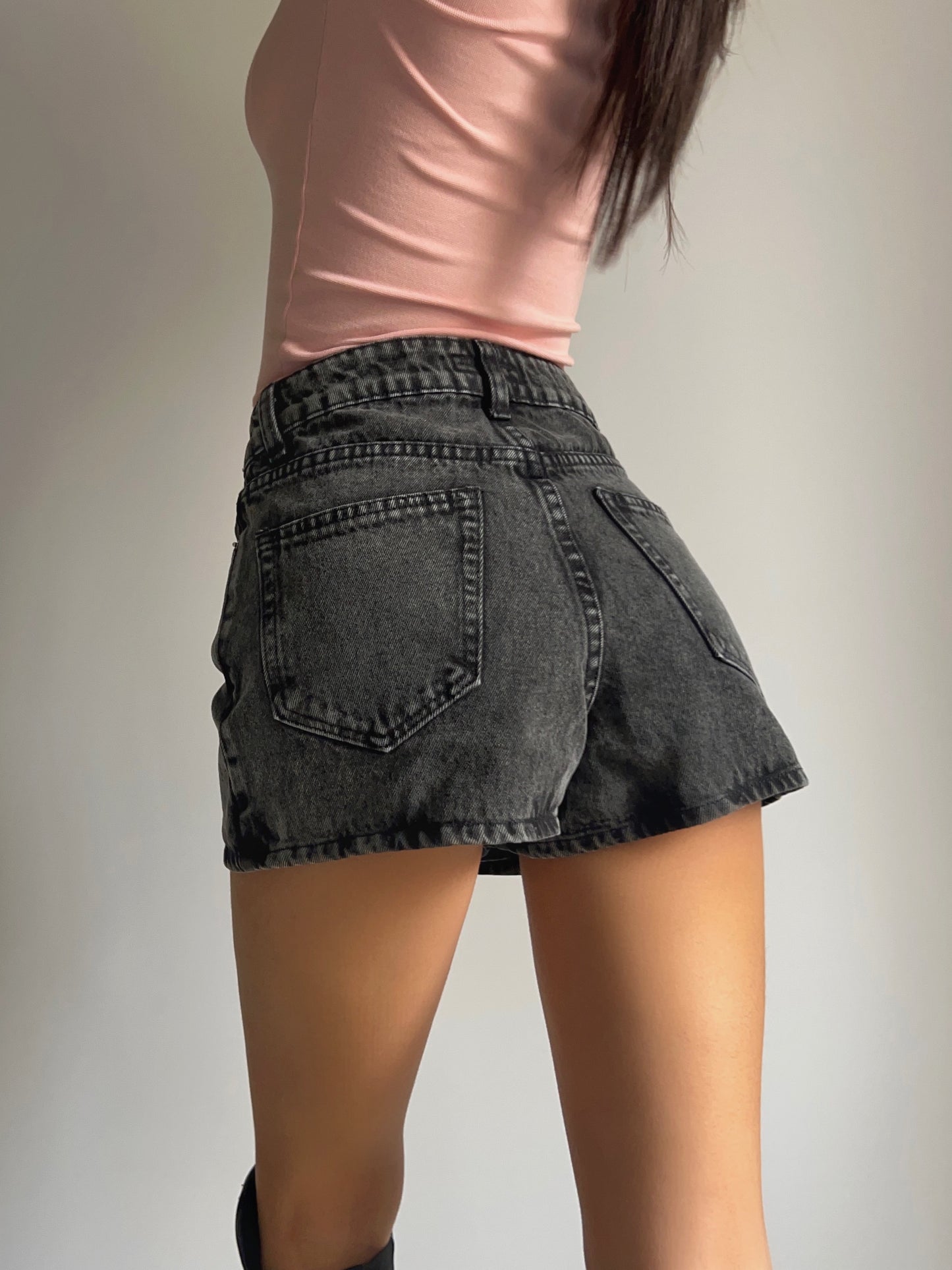 Falda Short Denim Mica - Negro Grafito
