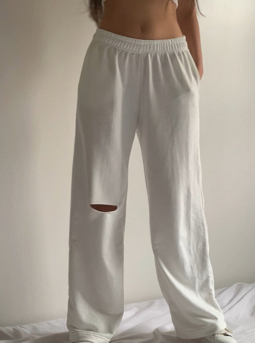 Wide Leg Pants Con Corte - Blanco Hueso