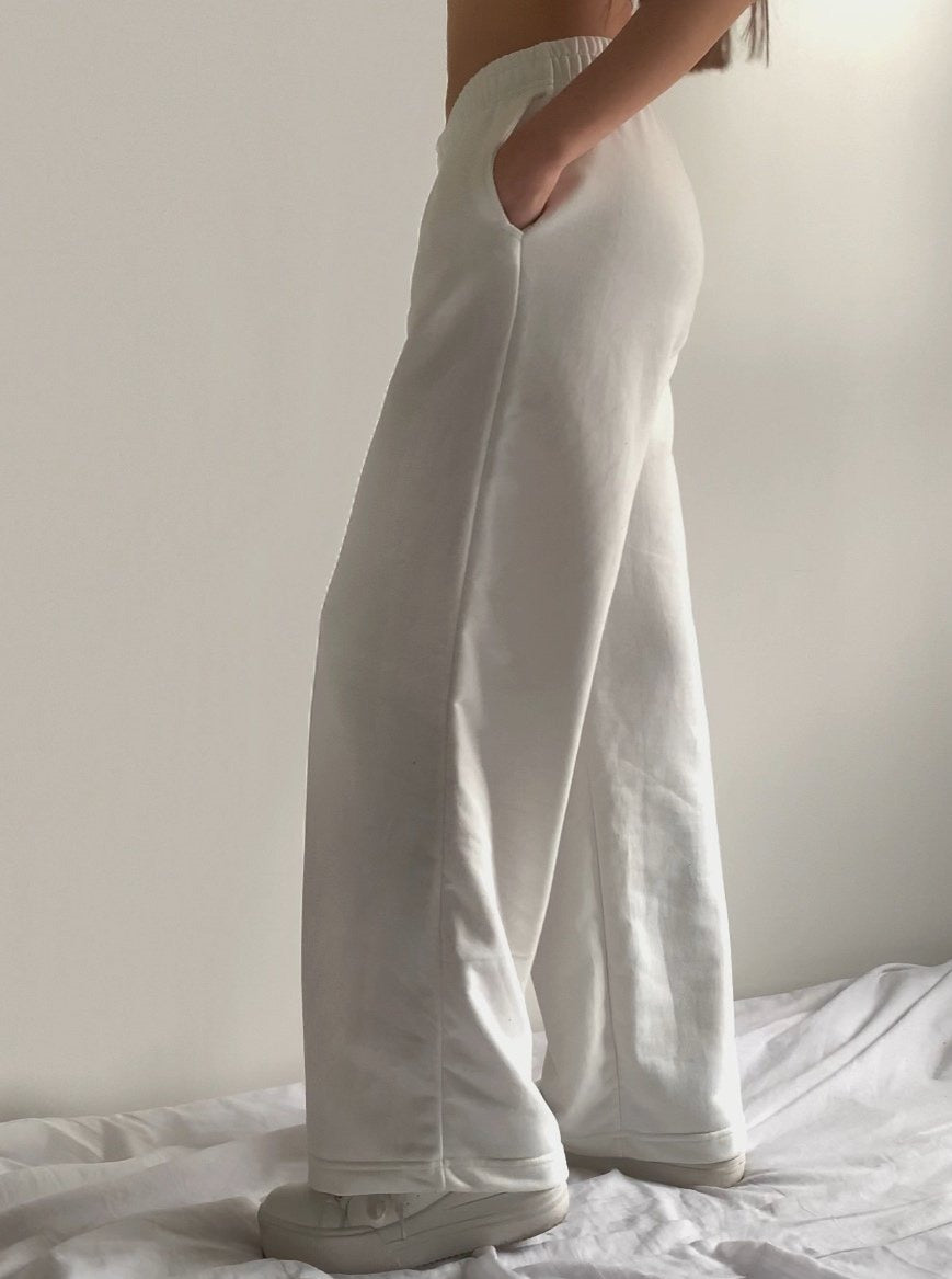 Wide Leg Pants Con Corte - Blanco Hueso
