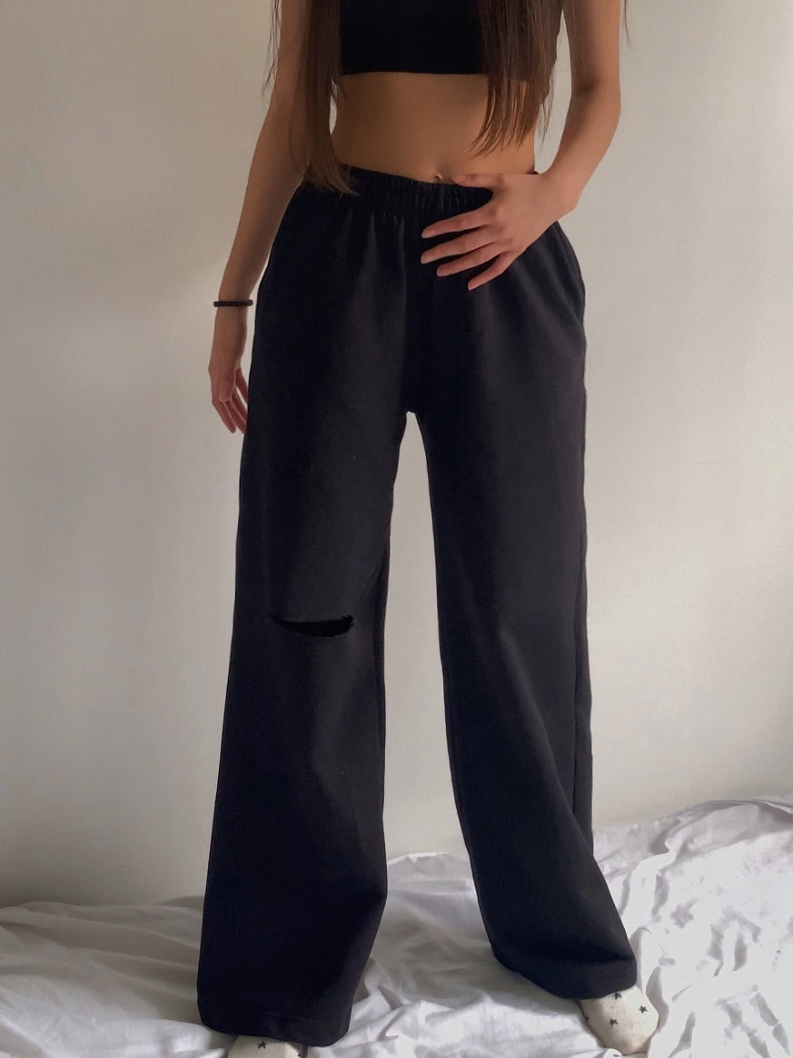 Wide Leg Pants Con Corte - Negro