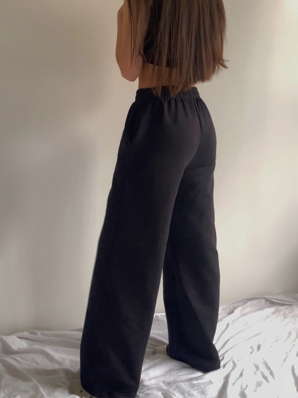 Wide Leg Pants Con Corte - Negro