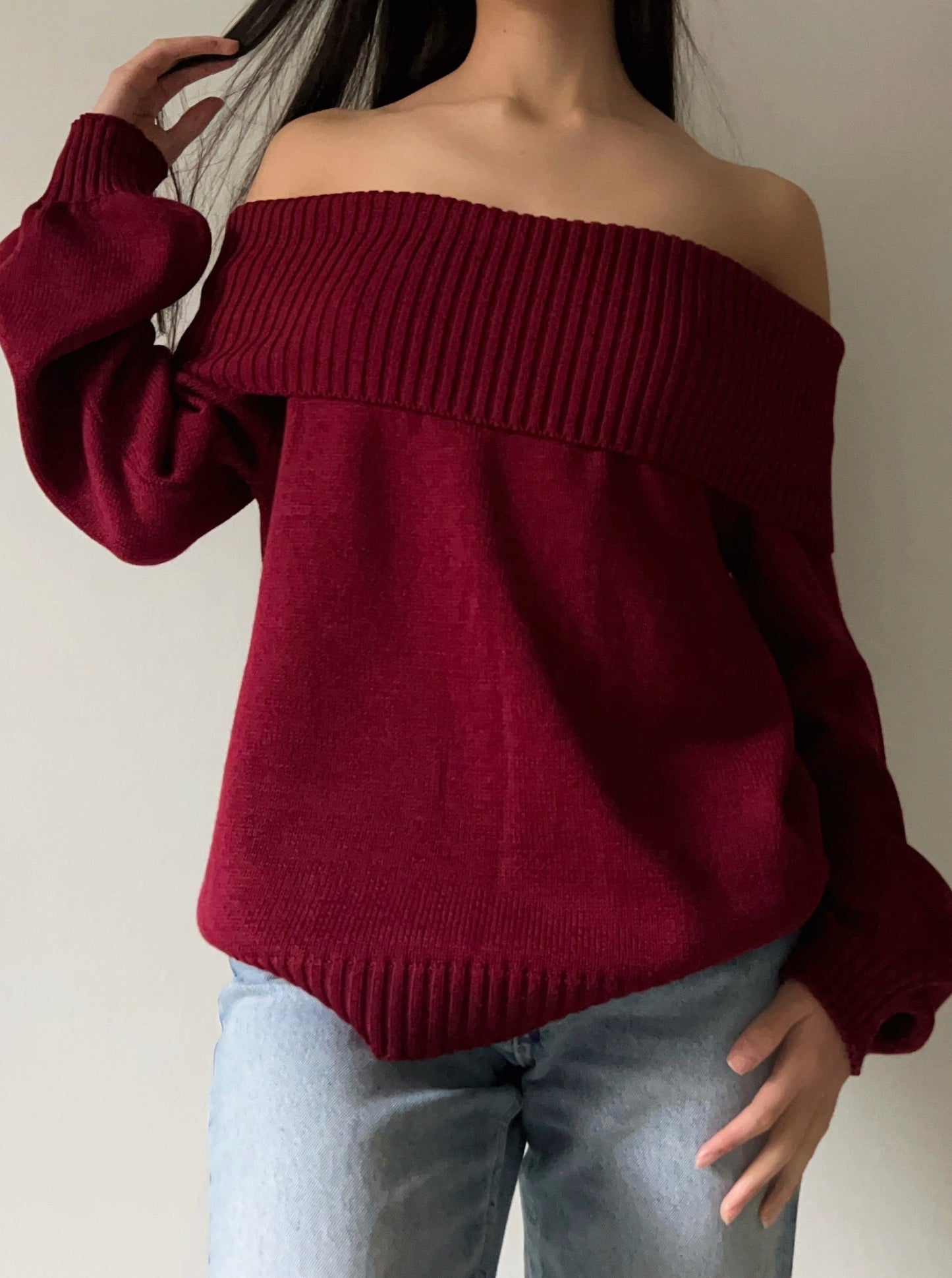 Sweater Off Shoulder - Guinda